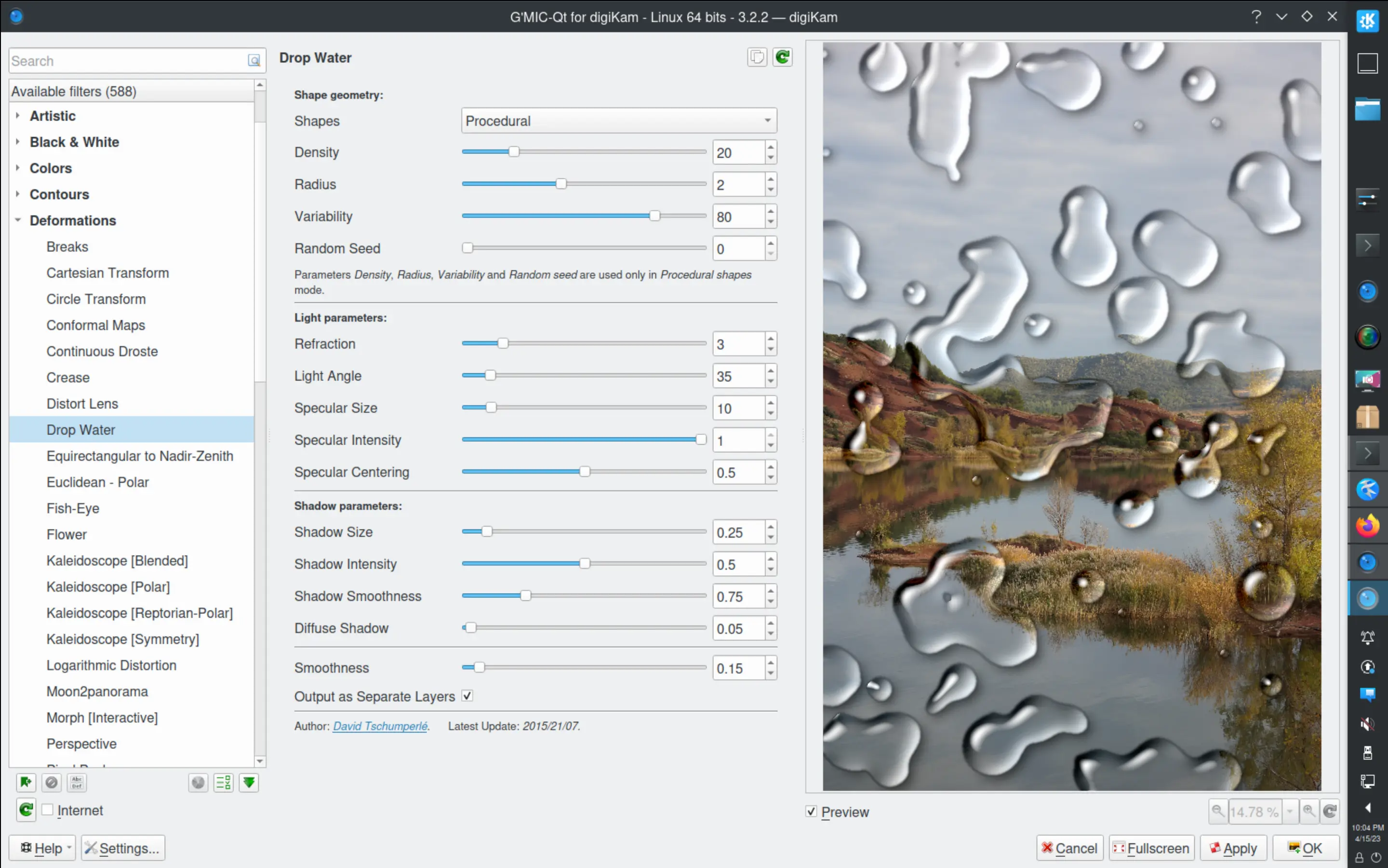 The Image Editor running G&rsquo;MIC-Qt tool